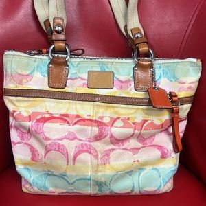 Coach Hampton Watercolor Scribble Signature Canvas Bag